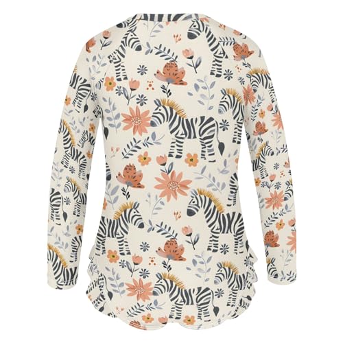 Cute Hand Drawn Zebras and Flowers Girls Long Sleeve Swimsuit Rash Guard One Piece Bathing Suits Zipper 3-12T3