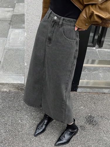 Image of KOTTY Women's Solid Carbon Grey Maxi Skirt