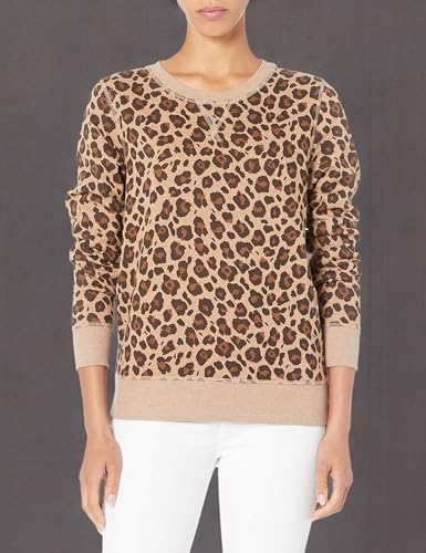 Amazon Essentials Sudadera con Cuello Redondo de Forro Polar (Disponible en Tallas Grandes) Mujer, Camel Estampado de Leopardo, XL
