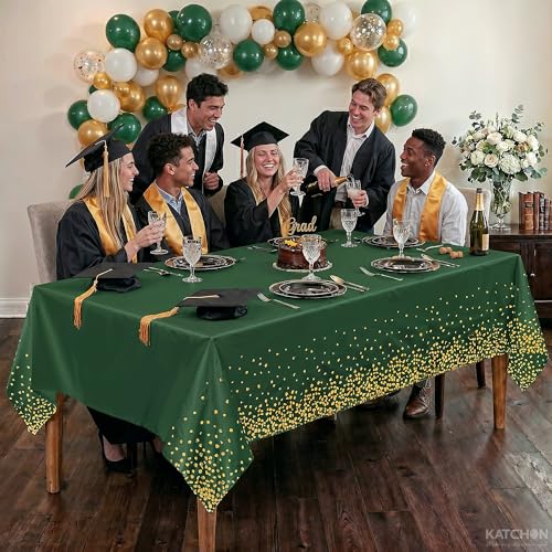 Image of KatchOn Graduation Decorations 2026, Green and Gold Graduation Tablecloth - XtraLarge 108x54 Inch, Pack of 3 | Congrats Grad Tablecloth | Graduation Table Decorations Class of 2026