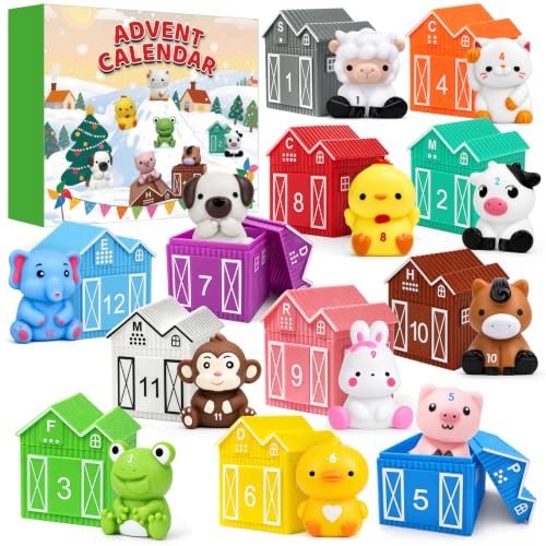 Calendario de Adviento de Animales 2025, Juguetes para Niños Pequeños de 1 a 3 Años, Marionetas de Dedo, Caja de 12, Casas y Animales, Juguetes Montessori Preescolares