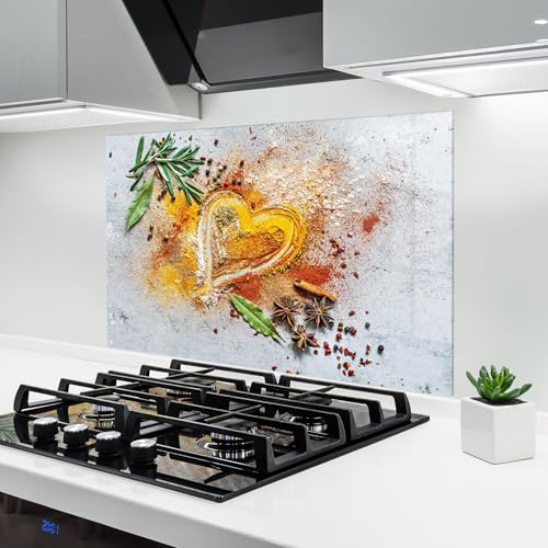 ARTHUB® Crédence de Cuisine en Verre 50x70 cm, Heart Spice Powders | Protection Contre Les éclaboussures, Revêtement Mural en Carreaux, Plaque en Verre,...