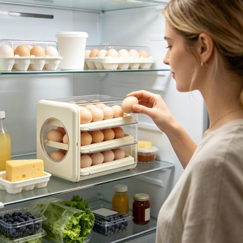 Organizador de huevos transparente para evitar roturas con cajón dispensador automático 4