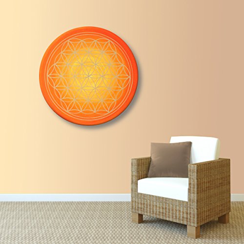 Wandbild „Blume Des Lebens“ Handgemalt In Gold Auf Leinwand, 50 Cm Rund, Made In Germany