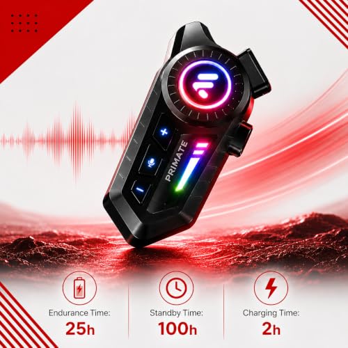 Image of Primate Motorcycle Bluetooth Helmet Headset - Dual Phone Connection, IP67 Waterproof, Hands-Free Music & GPS (White 10)