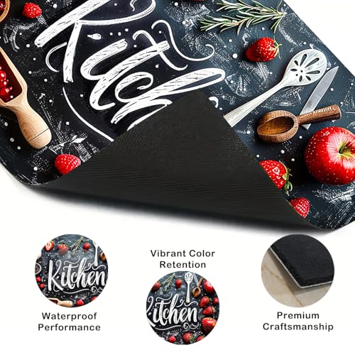 Image of Nuxovilar Stove Top Cover for Electric Stove, 20x28 Inch Polyester Glass Cooktop Protector with Chalkboard Style Strawberry Kitchen Utensil Design,for Kitchen Decor