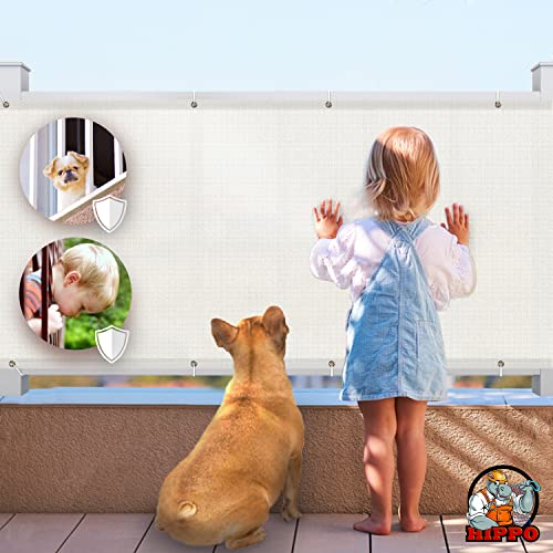 Image of HIPPO Baby Safety Net for Balcony Child Protection Stairway Safety Net Railing Guard for Kids Staircase Protector with Tie-Cords Breathable Fabric Indoor Outdoor Use (1MTX5MT, Arctic-White)