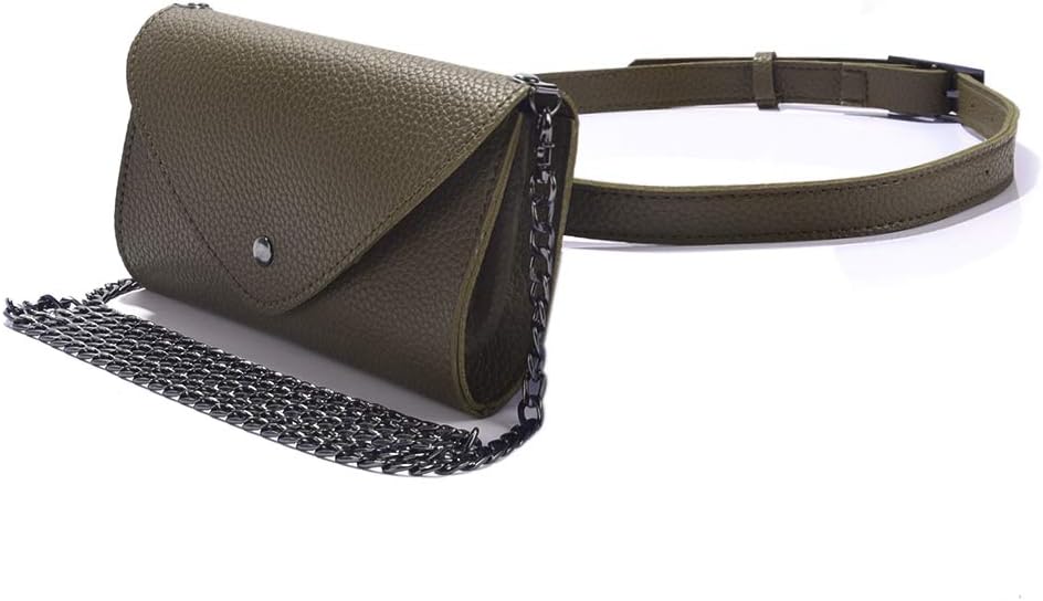 Women's Fashion Elegant Leather Grey Waist Fanny Belt Pack Bags Crossbody Shoulder Bags With Chain Strap Stylish For Girls Women