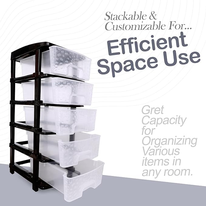 Image of KITCHIVO Plastic Modular Drawer Storage Chest Of Drawers Organizer Storage Box, Large Stomo Racks For Multipurpose Anti-slip Shoes Organizers (Transparent, 5 Layer)