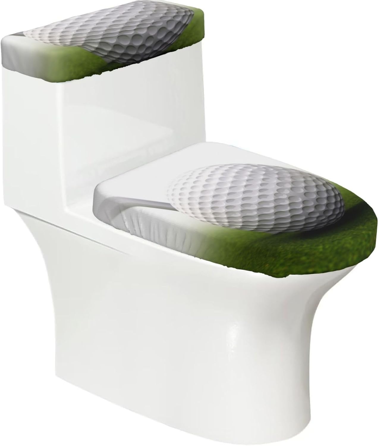 Golf Ball Toilet Tank Cover And Toilet Lid Cover Set Stretch Bathroom Toilet Lid Seat Cover