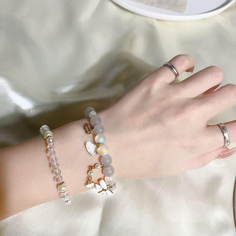 Image of Pingyongchang Elastic Cartoon Bracelets Crystal Beads Pearl Bracelets Cute Kawaii Adjustable Beaded Strand Bracelets for Women Girls Graduation Charm Bracelets Gift for Kids