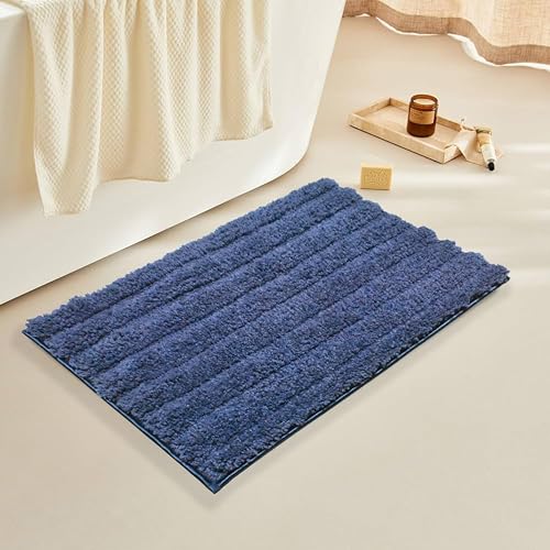 Homitecture Embossed Super Soft Anti Skid (40x60 cm) Super Absorbent Mats Microfibre 2000 GSM Door Mats for Home/Bathroom/Bedroom/Kitchen/Floor Mat (Pack of 1) Pattren - Solid, Color - Dark Blue