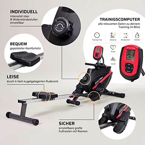 SportPlus| Rudergerät für zuhause| Designed in Germany, klappbar, leises Magnetbremssystem, 8 Widerstandsstufen… – Bild 3