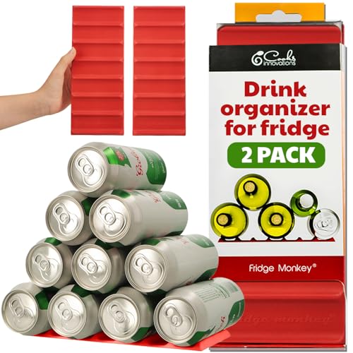Cooks Innovations 2-Pack Drink Organizer for Fridge, Soda Can Refrigerator Organizers and Storage, Beer-Wine-Water Bottle Holder, Fridge Monkey - Durable Non-Slip&Roll