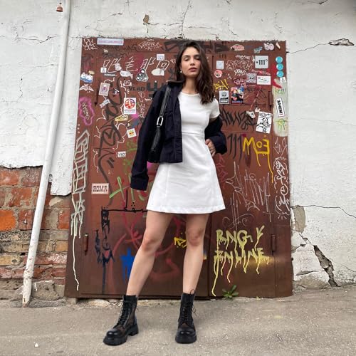 ErikenUrben Women Mesh Combat Boots Platform Lace up Motorcycle Boots Zip3