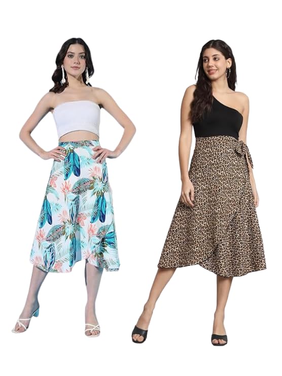 bodyfigure Women's Combo Midi Printed Wrap Around Maxi Skirt | Women Wear Midi Skirt, (Color - Floral, Tiger)-picture-39