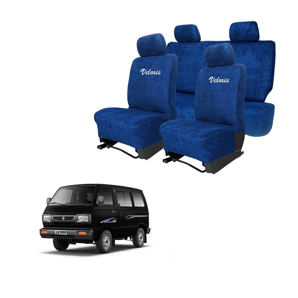 Cotton Towel Readymade Towel Car Seat Cover for Omni 5-Seater (Navy Blue),Front and Rear Protection, 6 piece Set-image-13