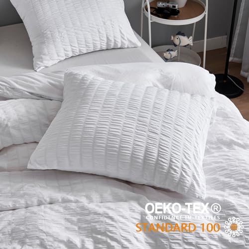 Freyamy Kissenbezug 40x80 2er Set Weiß Unifarben Seersucker Kopfkissenbezug – Ansicht 5