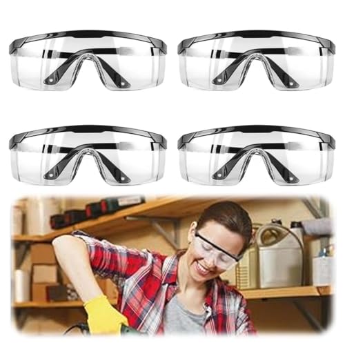 HABNI Lunette De Protection Travail, 4 Pièces, Anti-Buée Uv Anti-Rayures, Noires, Pour Construction Bricolage Soudage, Confortables, Dimensions: 15Cm X 5Cm