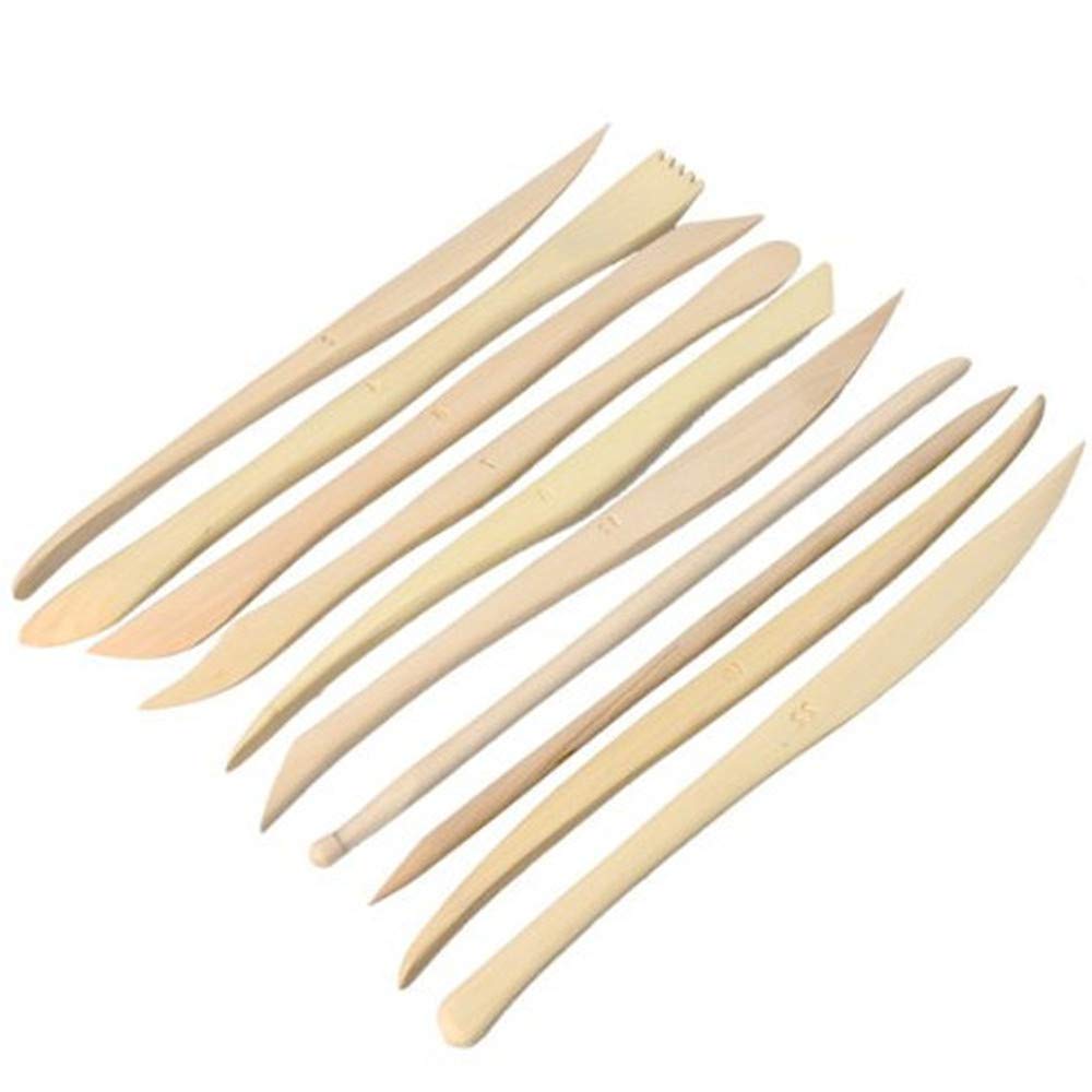 FORUMALL 10pcs Wooden Clay Modeling Tools Set Polymer Clay Tools Sculpting DIY Pottery Ceramics Tools Sculpture Sculpt
