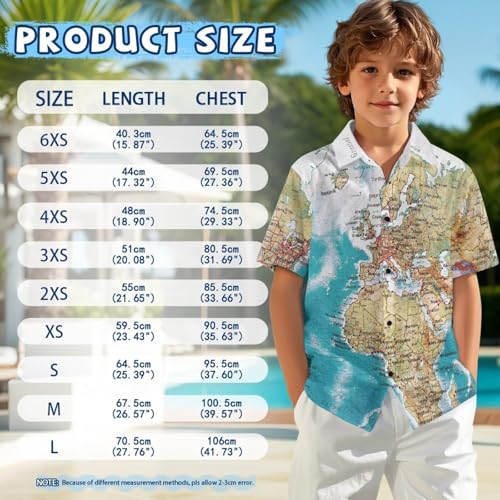Boys‘ 3D Printed Hawaiian Shirt Button Down Short Sleeve Top with Classic Collar for Summer Travel & Holiday Outfit 7