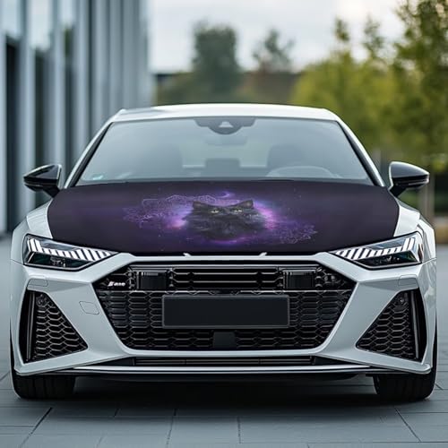 Image of Car Hood Cover Protector,Cat Print Easy to Dry Polyester Breathable Print Stylish Hood Covers for Cars,Decoration Universal Car Accessories
