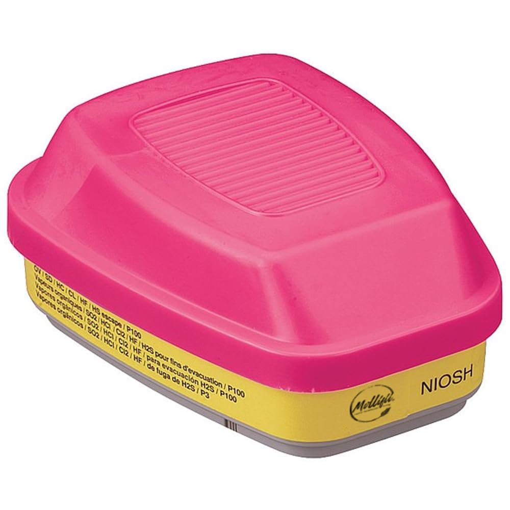 Combination Cartridge/Filter, Acid Gas (AG)/Organic Vapor (OV)/P100, Bayonet, Magenta/Yellow, 2 Pack, Mfr: 60923-A