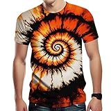 TiwBski Novelty Tie Dye Style T-Shirts for Men Spiral Streak Print Shirt with Short Sleeves,Orange,L