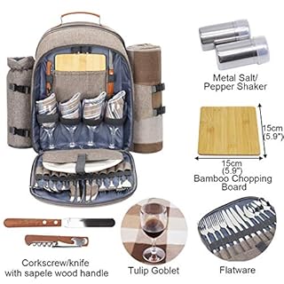 Sunflora Picnic Backpack for 4 Person with Blanket Picnic Basket Set for 2 with Insulated Cooler Wine Pouch for Family Couples (Brush Beige)