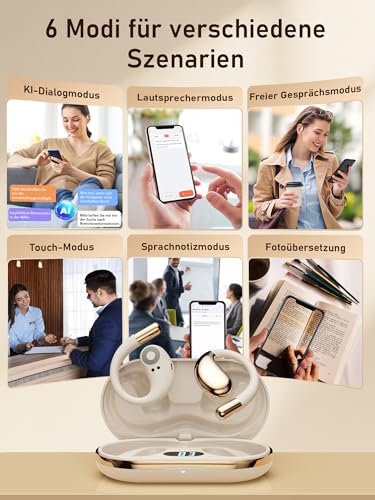 KI Übersetzer Kopfhörer Sprachübersetzer Übersetzungskopfhörer: 3-in-1 Kopfhörer Übersetzer Echtzeit 156 Sprachen mit App - Bluetooth 6.0 Translator Earbuds mit 6 Modi 40H für Reisen Business Lernen