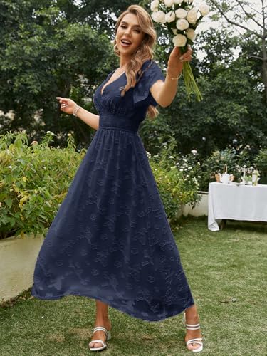 Image of Simplee Women's Boho Floral Maxi Dress Flowy Casual V Neck Short Sleeve Wedding Guest Holiday Beach Long Dress