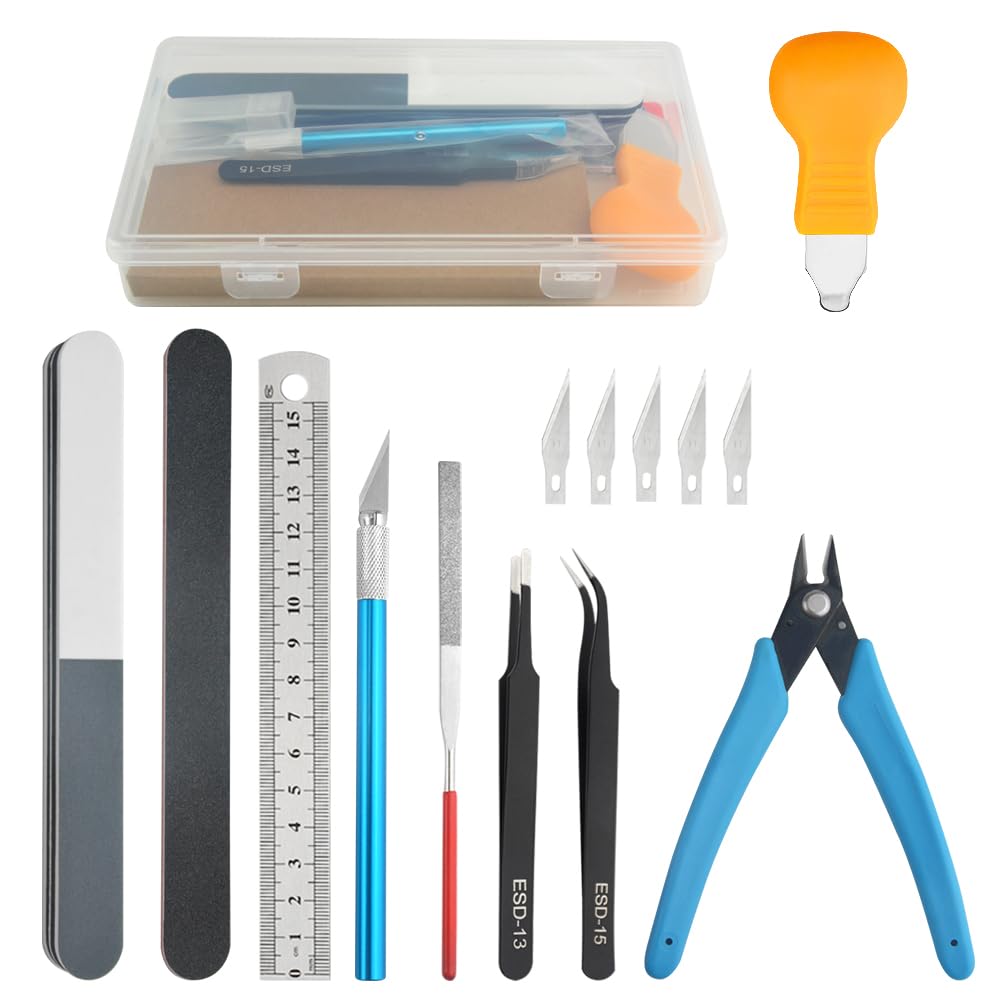 Bigstone 15 PCS Gundam Model Tools Kit Hobby Building Tools Set for Cars, Airplanes, Buildings, Gundam, Robots Models Building Repairing and Fixing ext.