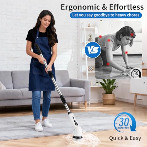 Image of Electric Spin Scrubber, Ultimate Household Cleaning Brush with 90Min Runtime & 8 Heads & 2 Modes- 52in Electric Shower Scrubber Deep Clean for Bathroom Grout, Oven, Shower, Tile & Car, IPX6 Waterproof
