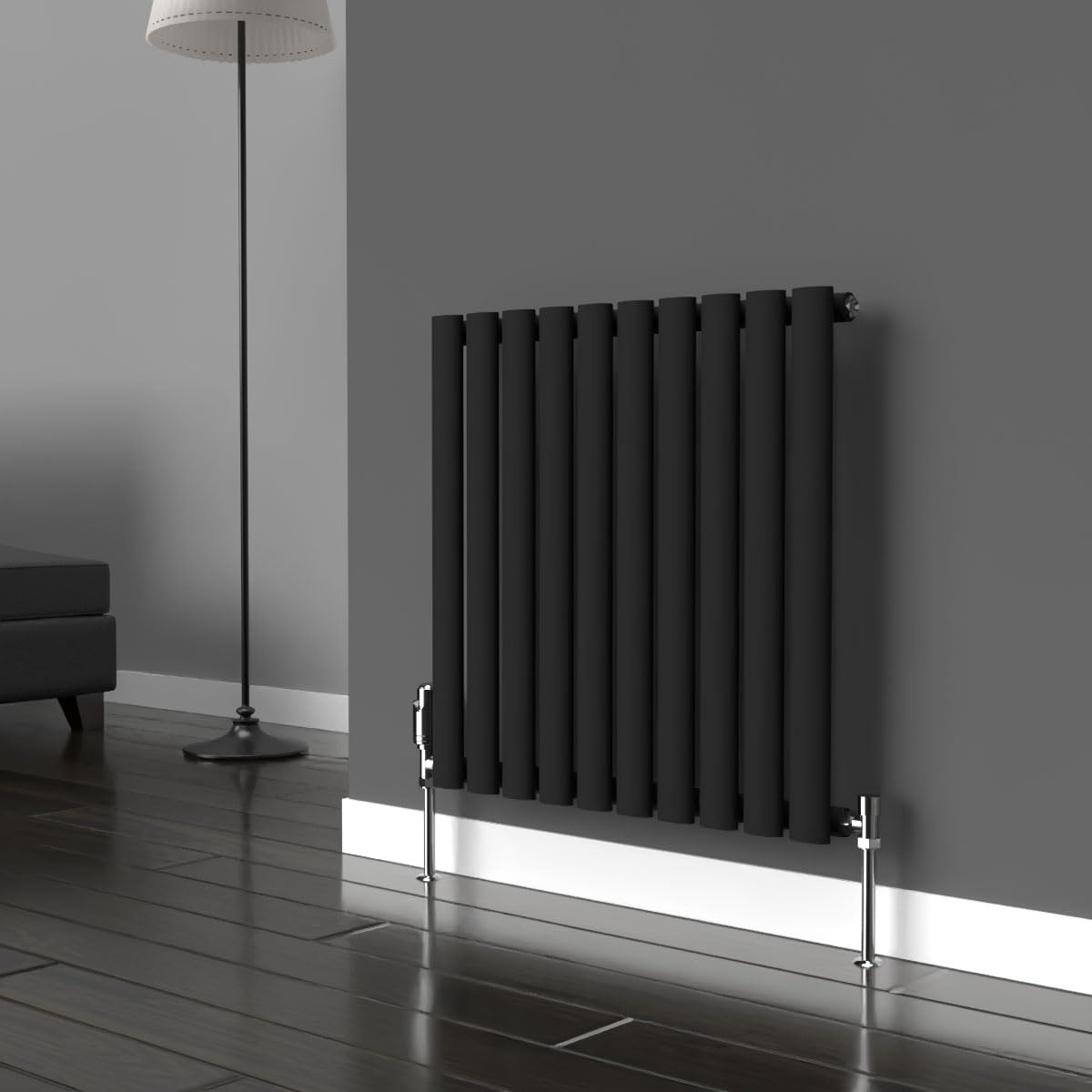 Lux Heat Black Oval Horizontal Single Panel Designer Radiator 600mm (H) x 540mm (W)