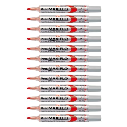 Marqueurs Pentel Maxiflo rouges en lot de 12 pour un effaçage à sec parfait sur tableau blanc