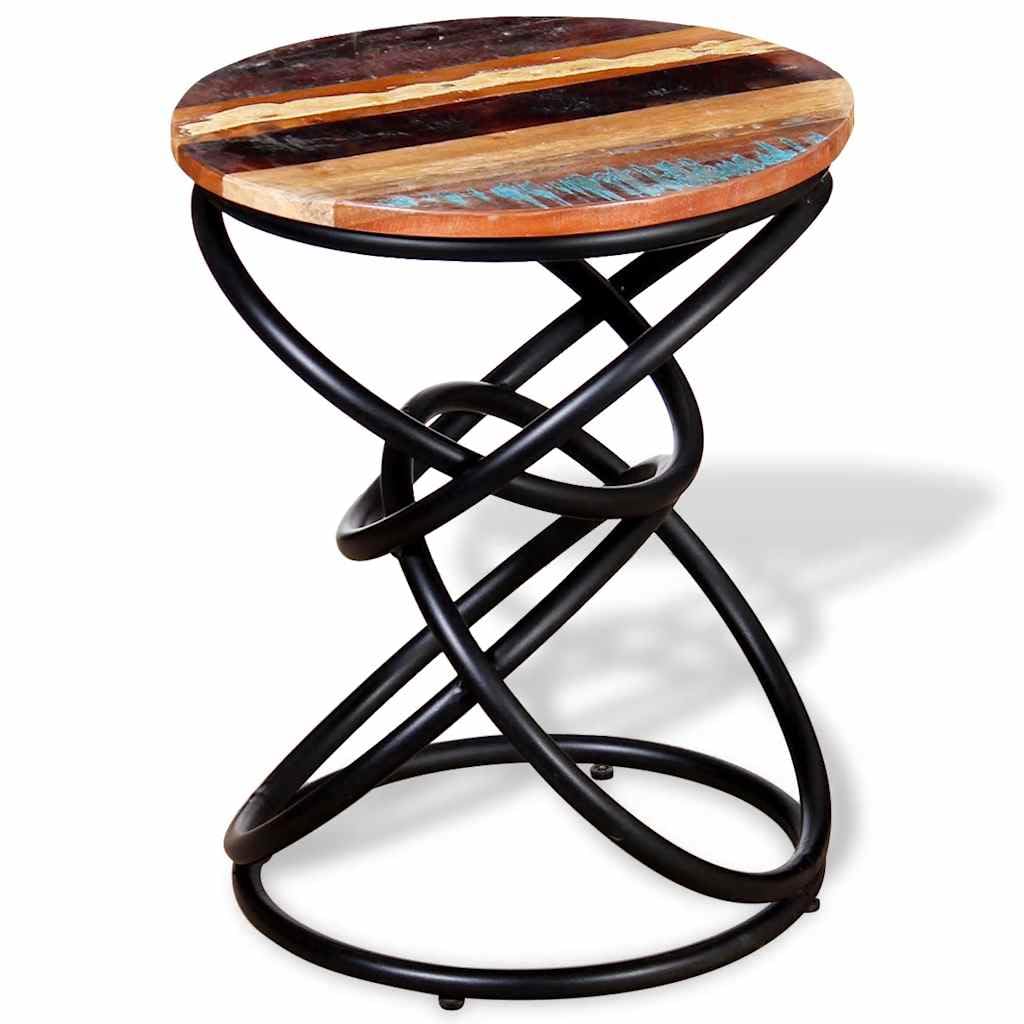 Tavolino rotondo in legno massiccio, 40 x 50 cm, vintage, metallo