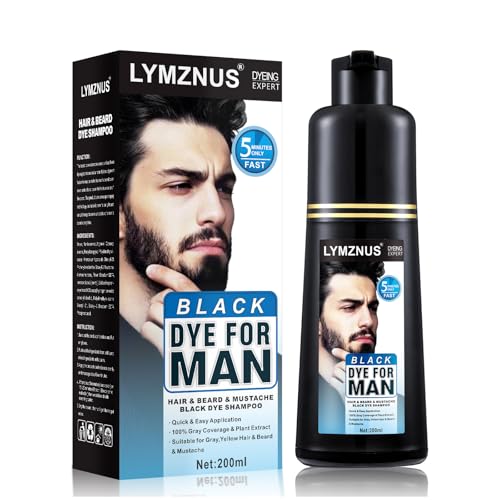 Men’s Mustache & Beard Dye for Gray Hair Coverage – Natural Black Color in 5 Minutes, Easy Application Shampoo for Facial Hair 200ml