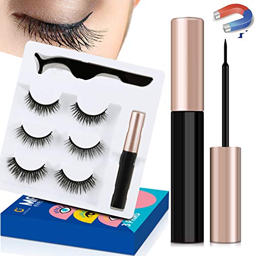 Preisvergleich Produktbild 3 PaarLorchar Magnetische Wimpern,Magnetic Eyeliner Und Magnetic Eyelashes Set,Natürlich Wasserdicht Falsche Magnetische Wimpern,3D Magnetische Wimpern Mit Wasserdichtem Langlebigem Magnetisch