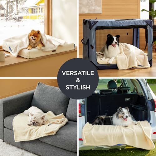 Image of Bedsure Extra Large Dog & Cat Blanket - XL Waterproof, Washable Sherpa Fleece Puppy Blanket, Soft Plush Reversible Throw Furniture Protector, 50x60, White