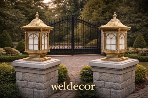 Image of Weldecor Outdoor Gate Pillar Lamp for Home Entrance Waterproof LED Garden Light (E27 Holder LED Bulb Comptaible) Antique Decorative Main Gate Post Lantern for Villa (Style7) (Style2)