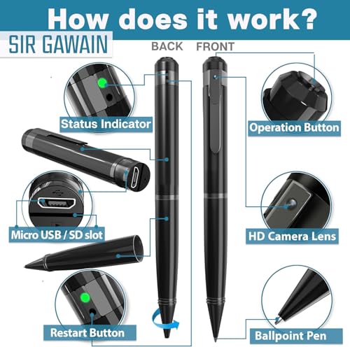 Image of SIRGAWAIN Premium Body Camera Pen - Full HD 1080p Video & Photos, Motion Detection, One-Button Control, 2026 Model