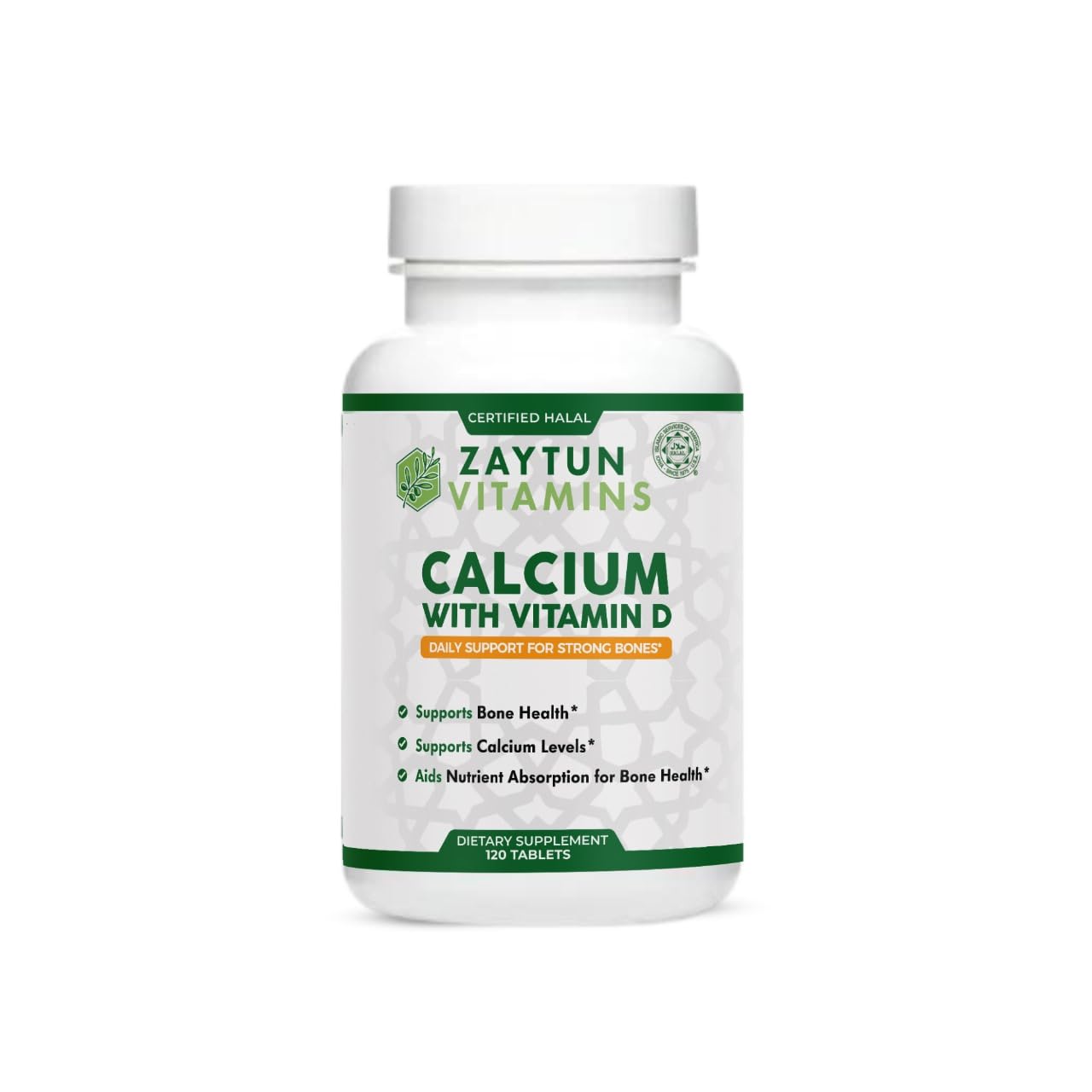 Zaytun Halal Calcium + Vitamin D3 for Bone Health, Boosts Calcium Absorption, 1 Per Day, Made in USA, Vegetarian, Halal Certified, 4 Month Supply