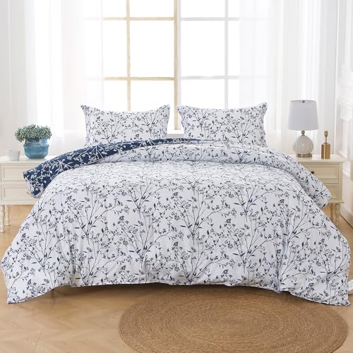 Mooreeke Floral Queen Size Comforter Sets, Vintage Blue and White...