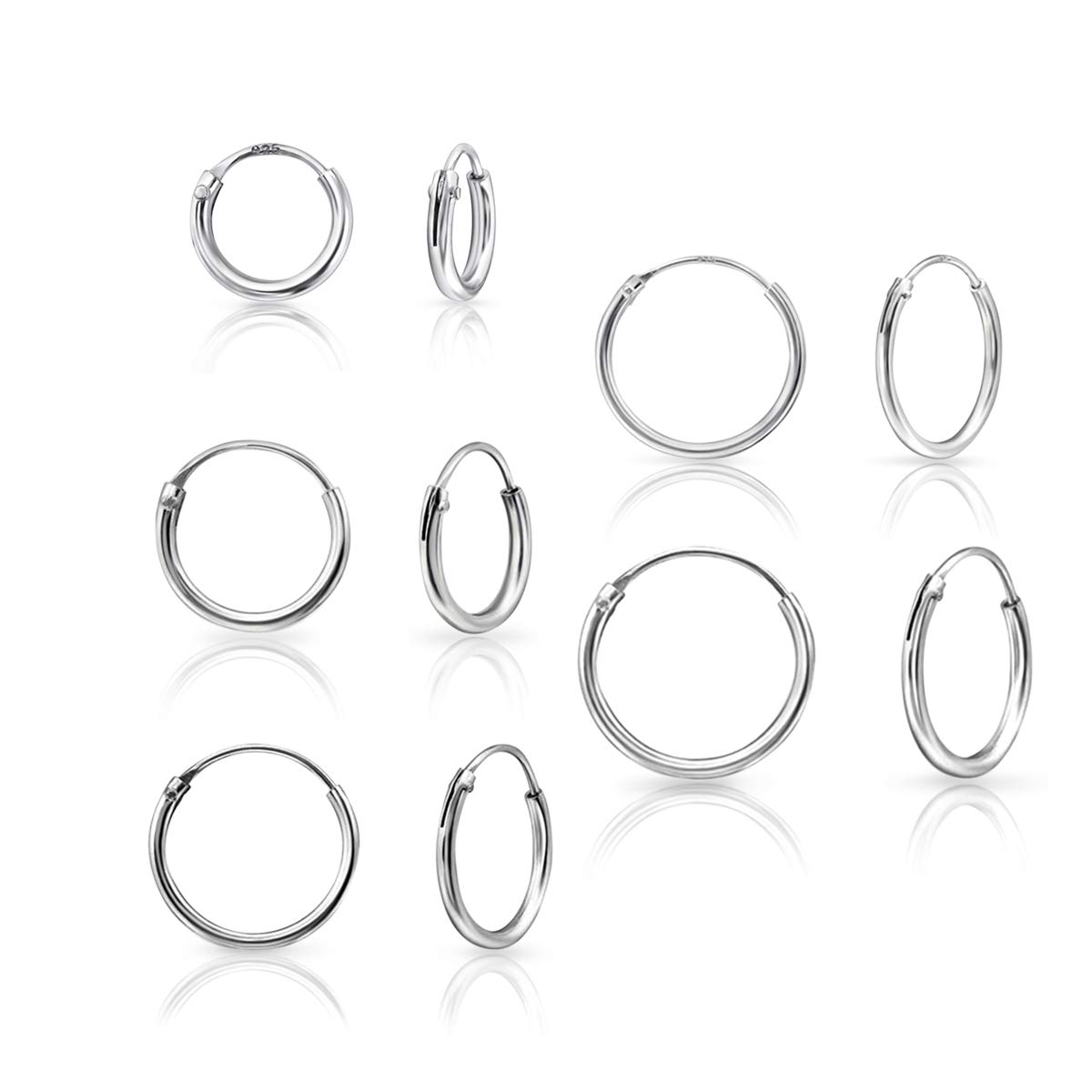 DTPsilver Set de 5 Pares de Pendientes Aro Plata Mujer - Aros Plata Mujer Muy Pequeños - Pendientes de Aro Plata de Ley 925, Oro Amarillo o Oro Rosa - Espesor 1.2 mm, Diámetro 8,10,12,14,16 mm