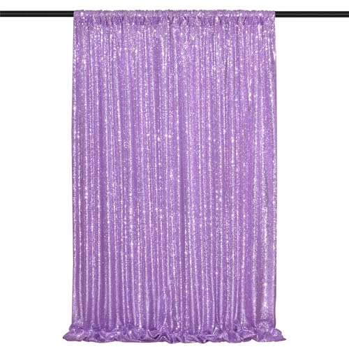 Image of Lavender Sequin Backdrop Curtains-1 Panel 5FTx8FT Light Purple Backdrop for Wedding, Glitter Party Decorations Background Drapes for Birthday Party Anniversary Graduation Photo Booth Decor