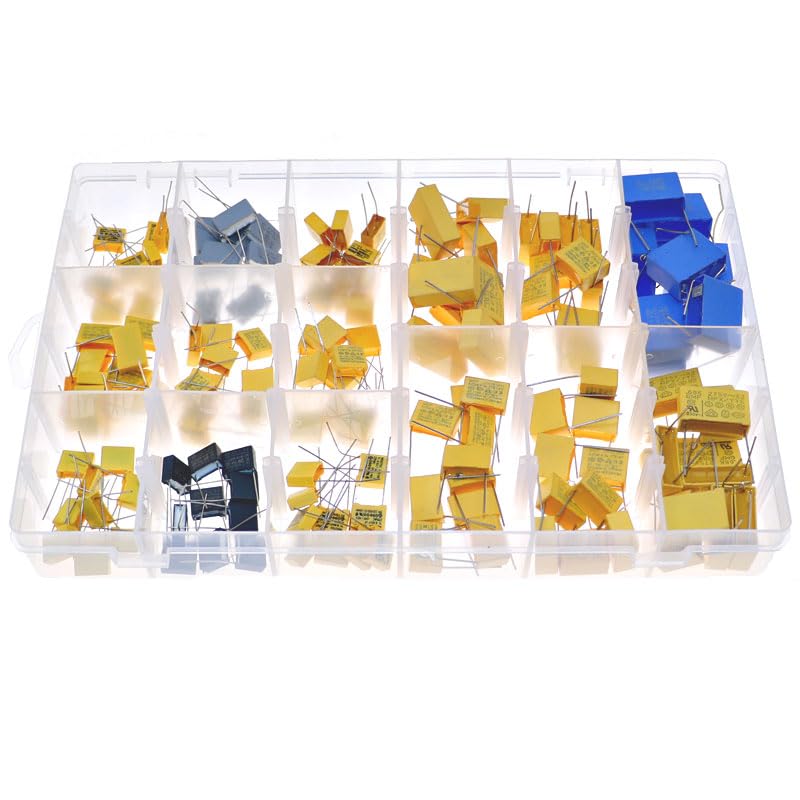 Kit Assortito di condensatori da 150 Pezzi, 150 valori x 10 Pezzi X2 275 V CA, 0,022 uF - 0,68 uF, Set di condensatori Fai da Te in Pellicola di Polipropilene