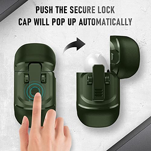 Image of Printme for AirPods Pro 2nd Generation Case 2022, Carbon Fiber Secure Lock Clip Full Body Shockproof Hard Shell Protective Case Cover with Keychain for Apple AirPod Pro 2 (Green)