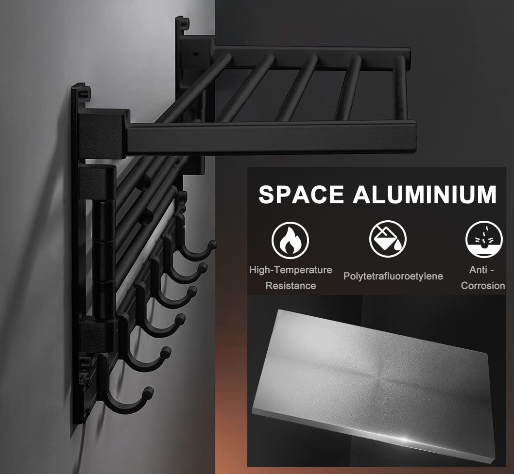 Görbach Aluminiowy wieszak na ręczniki, półka na ręczniki, kolor matowy czarny (5-60 MS)