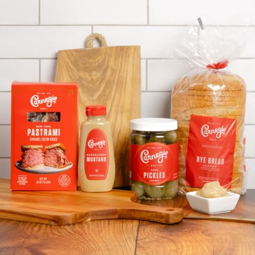 Carnegie Deli New York Pastrami Sandwich Kit | Pastrami, Rye Bread, Mustard & Pickles (Serves 4)