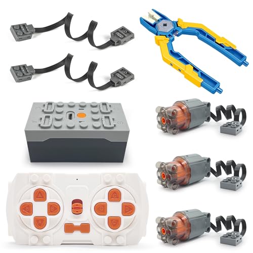 Technik Motor Power Functions Motoren Set, 3x L Motoren, Fernbedienung, Batteriemodul, Plastikzange, Verlängerungskabel, für Technic MOC Klemmbausteine Zubehör (3L)